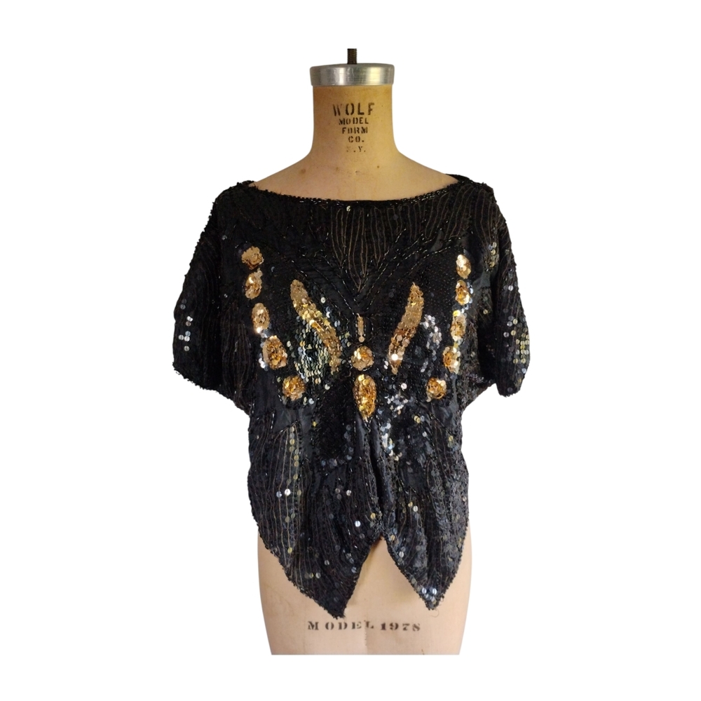 Rare Vintage Sequin Embellished Poncho Blouse